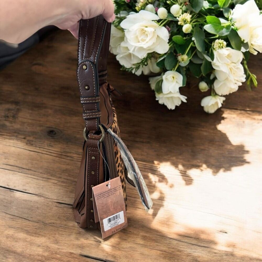 Justin Boots Women’s Leather Crossbody Purse Brown Rodeo Western Cheetah New! - Picture 2 of 8